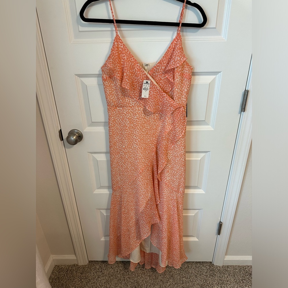 Express Vibrant Orange and White Dress